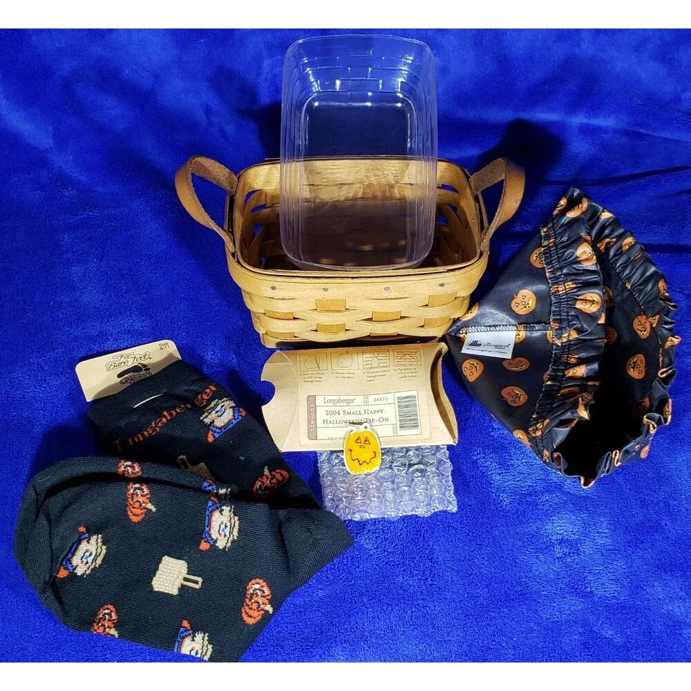 COMBO: 1993 Longaberger Tea Basket, LB Halloween Sweatshirt & LB Halloween Socks